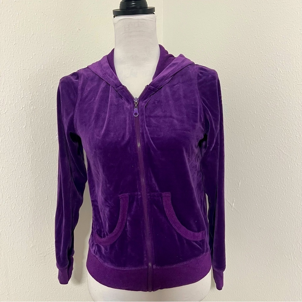 Lee Fung Sport Girls Medium Velour Full Zip Sweater Purple (Fits Women’s XS) EUC